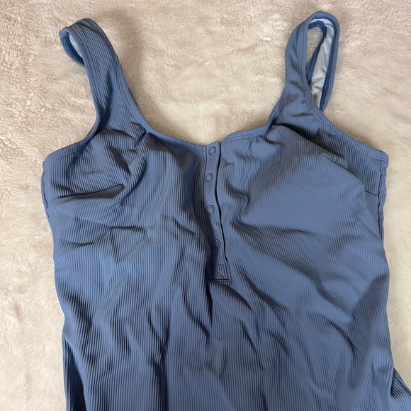 Cupshe Women's Blue Ribbed Henley One Piece Swimsuit Long Torso Medium Tall NWT - Picture 5 of 10